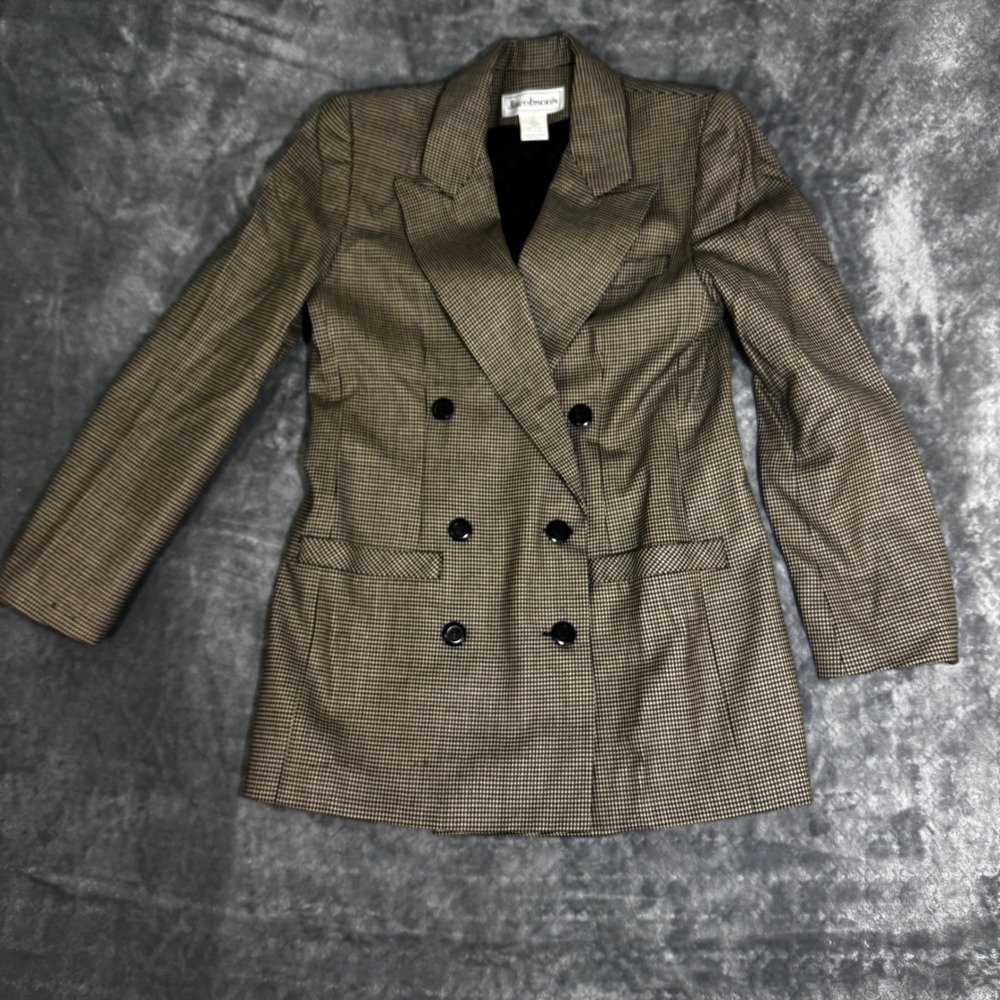 Jacobson's Vintage 100% Wool Houndstooth Double Breasted Blazer Brown Black 6